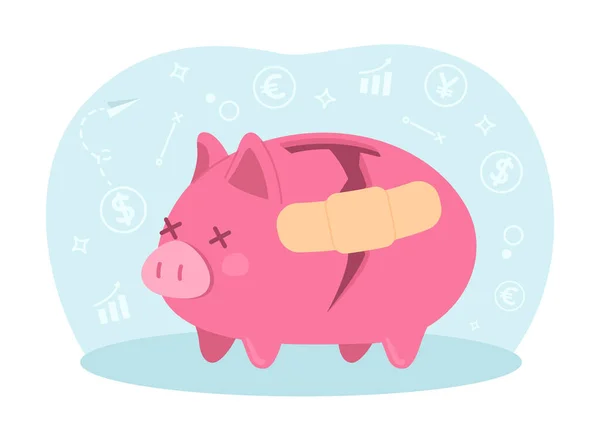 Fixing Shattered Piggy Bank Vector Isolated Spot Illustration Managing Money — Stock Vector