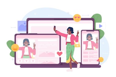 Cross platforming flat concept vector spot illustration. Editable 2D cartoon character on white for web design. Application for multi devices creative idea for website, mobile, magazine