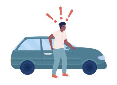 Shocked driver standing near automobile semi flat color vector character. Editable figure. Full body person on white. Simple cartoon style spot illustration for web graphic design and animation