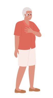 Senior man holding chest in shock semi flat color vector character. Editable figure. Full body person on white. Simple cartoon style spot illustration for web graphic design and animation