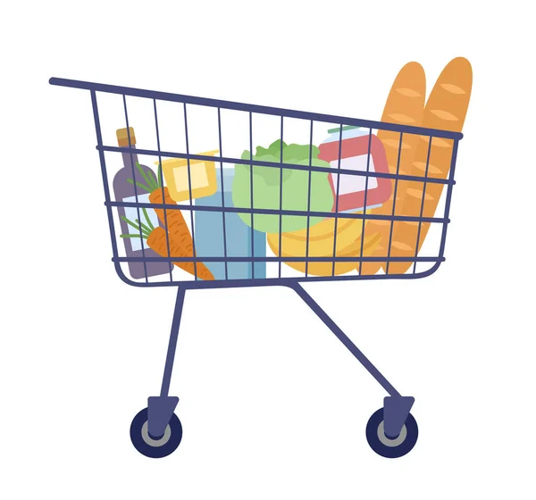 Shopping Cart Food Supermarket Semi Flat Color Vector Object Editable — Archivo Imágenes Vectoriales