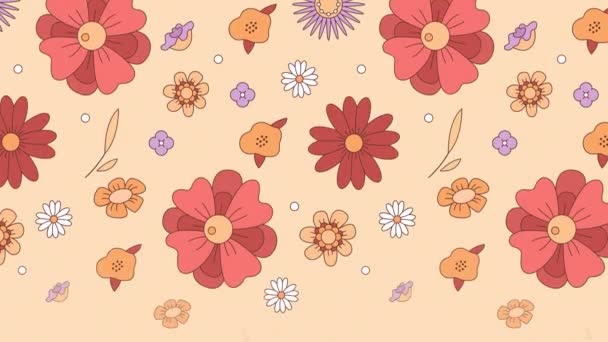 Fleurs Animées Motif Sans Couture Bouquet Rétro Mouvement Répété Fond — Video