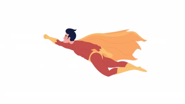 Pahlawan Terbang Animasi Dengan Jubah Pahlawan Super Pemberani Menyelamatkan Dunia — Stok Video