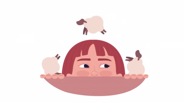 动画对抗失眠 女孩数羊 睡着了 睡眠障碍 2D卡通平面角色4K视频镜头白色与阿尔法通道透明度 网页设计的概念动画 — 图库视频影像