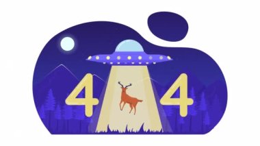 Animasyon UFO uzay gemisi 404 hatası. Uzaylılar fenomeni ve geyik. Alfa kanalı şeffaflığı olan boş 4K video görüntüleri. Flaş mesaj. Kırık bağlantı ve web tasarımı için renk canlandırması yüklenemedi