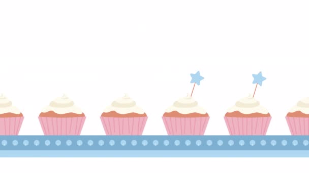 Cargador Decoración Cupcakes Animados Postres Línea Montaje Imágenes Vídeo Con — Vídeo de stock