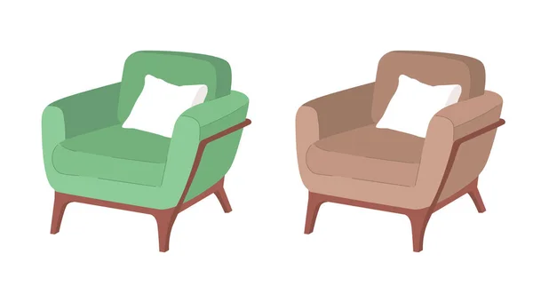 Retro Upholstered Armchairs Semi Flat Color Vector Objects Set Editable — Διανυσματικό Αρχείο