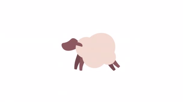 アニメーションジャンプ羊 かわいいふわふわの農場動物が走っています 畜産業 アルファチャンネル透過性を持つ白い背景にフラットキャラクターアニメーション カラー漫画スタイル4Kビデオ映像 — ストック動画