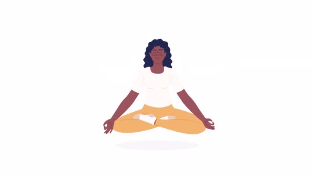 Animated Levitating While Meditating Woman Doing Yoga Exercise Spirituality Flat — Stock Video