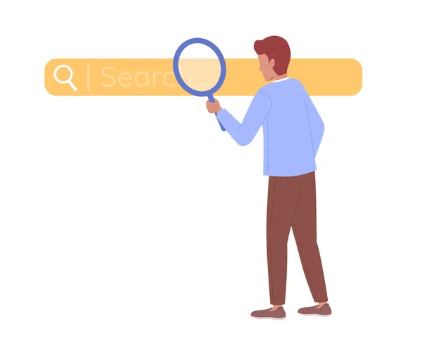 Man Magnifying Glass Searching Internet Flat Concept Vector Spot Illustration — Stock Vector