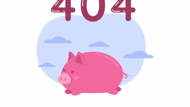 Ошибка Animated Изношенная Свинья 404 Животное Рухнуло После Побега Пустой — стоковое видео