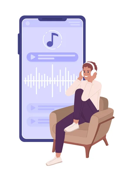 Νεαρός Άνδρας Ακούγοντας Audiobook Στο Κινητό Τηλέφωνο Επίπεδη Έννοια Διάνυσμα — Διανυσματικό Αρχείο