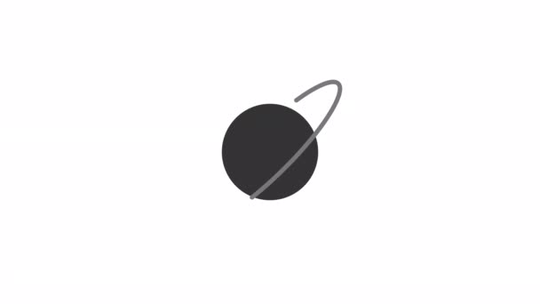 Анимированная Планета Кольцевым Погрузчиком Сатурн Простой Черно Белый Значок Загрузки — стоковое видео