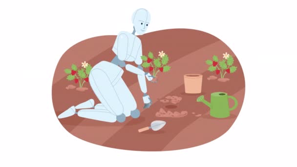 Animovaná Zahradnická Umělá Inteligence Autonomní Kontrolní Systém Skleníku Kreslený Plochý — Stock video