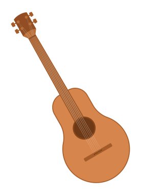 Altı telli akustik gitar yarı düz renk vektör nesnesi. Müzik aleti. Düzenlenebilir simge. Beyaz üzerine tam boy element. Web grafik tasarımı ve animasyonu için basit çizgi film tarzı benek çizimi