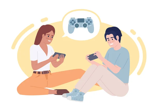 Gaming Vrienden Vector Geïsoleerde Plek Illustratie Gamers Maatjes Chatten Spelen — Stockvector