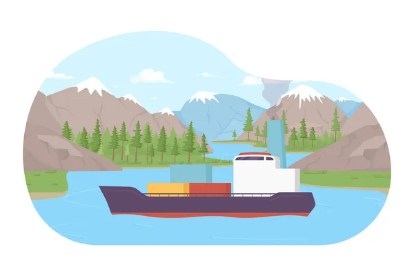 浮动货轮平面概念矢量图解 运输船具有平面2D场景的动画隔离背景的闪存消息 供移动 网站Ux设计用的彩色可编辑图像 — 图库矢量图片