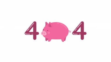 Animasyon çalışan domuz 404 hatası. Çiftlikte pembe domuz. Alfa kanalı şeffaflığı olan boş 4K video görüntüleri. Flaş mesaj. Kırık bağlantı ve web tasarımı için renk canlandırması yüklenemedi