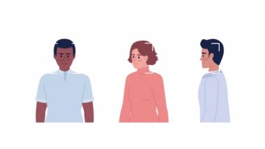 Yüz tanıma sistemi. Vatandaşların yüzlerini doğruluyor. Düz karakterler alfa kanal şeffaflığı ile beyaz arkaplan animasyonu. Renkli çizgi film stili 4K video görüntüleri