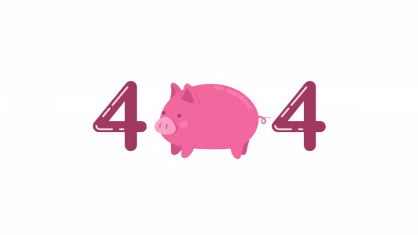 アニメーションの実行中の豚404エラー 農場のピンクの豚 アルファチャンネル透明度のある空の状態4Kビデオ映像 フラッシュメッセージ 壊れたリンク ウェブデザインのための色の読み込みに失敗しました — ストック動画