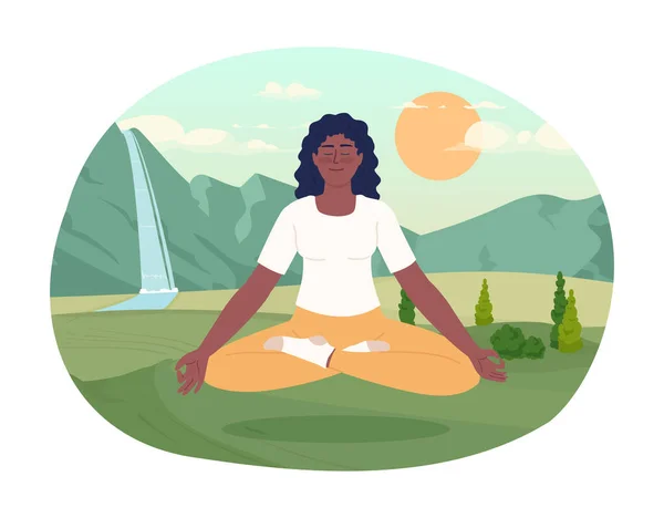 Meditatie Vector Geïsoleerde Plek Illustratie Mindfulness Oefening Vrouw Doet Yoga — Stockvector