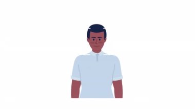 Animasyon tarayıcı yüz sistemi. Çalışan yoklama gözetimi. Yüz tanıma. Alfa kanal şeffaflığıyla düz karakter animasyonu beyaz arkaplan. Renkli çizgi film stili 4K video görüntüleri