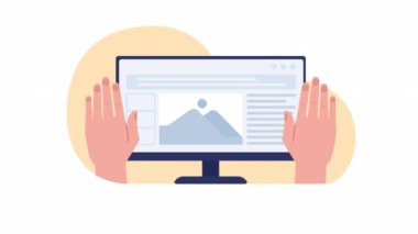 Animasyon tepki tasarımı. Web sitesi güncelleniyor. Dinamik değişimler. 2D çizgi film düz karakteri alfa kanal şeffaflığıyla 4K video görüntülerini beyaza aktarıyor. Web tasarımı için konsept animasyonu