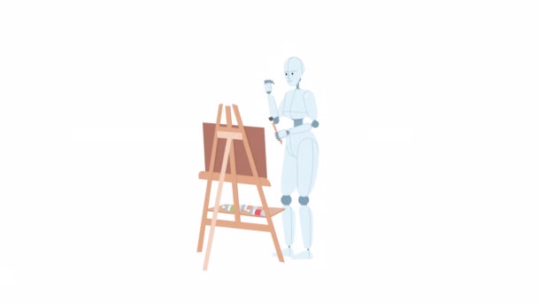 Animowany Malarz Sztucznej Inteligencji Sztaludze Sztuczna Inteligencja Generowała Treści Płaska — Wideo stockowe