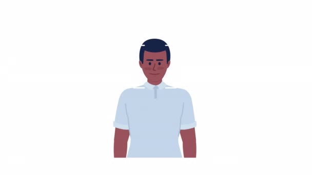 アニメスキャンマン顔システム 従業員の出席監視 顔認識 アルファチャンネル透過性のあるフラットキャラクターアニメーション白背景 カラー漫画スタイル4Kビデオ映像 — ストック動画