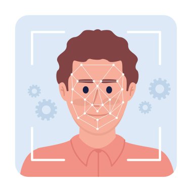 Facial recognition technology flat concept vector spot illustration. Editable 2D cartoon character on white for web design. Computer vision algorithms creative idea for website, mobile app clipart