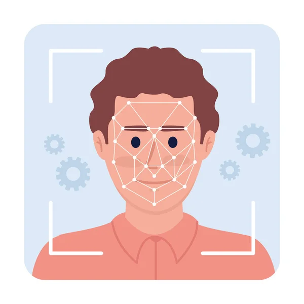 顔認識技術フラットコンセプトベクトルスポットイラスト ウェブデザインのための白の編集可能な2D漫画のキャラクター ウェブサイト モバイルアプリのためのコンピュータビジョンアルゴリズムの創造的なアイデア — ストックベクタ