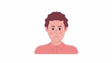 Animasyon yüz hatları taraması. Bilgisayar görüşü. Aynı insan yüzü. 2D çizgi film düz karakter 4K video görüntüsü alfa kanal şeffaflığı ile beyaz üzerine. Web tasarımı için konsept animasyonu