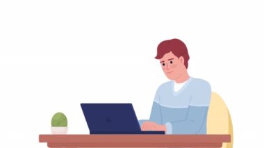 Yapay zeka içeriği jeneratörü kullanılarak canlandırıldı. Yapay zeka uygulayan blogcu. 2D çizgi film düz karakter 4K video görüntüsü alfa kanal şeffaflığı ile beyaz üzerine. Web tasarımı için konsept animasyonu