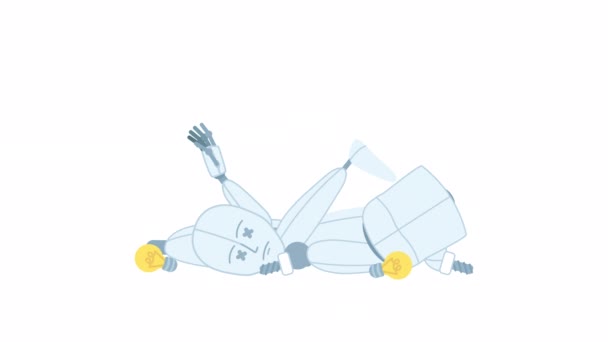 Animerad Trasig Robot Bruten Maskin Krockad Mekanisk Anordning Platt Karaktär — Stockvideo