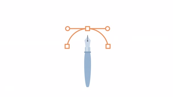 Анимированное Создание Векторной Графики Фонтанная Ручка Цифрового Искусства Плоский Мультипликационный — стоковое видео