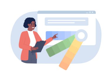 Web sitesi düz konsept vektör nokta illüstrasyonu için renk düzeltmesi. Web tasarımı için düzenlenebilir 2D çizgi film karakteri. Mobil ve uygulama için web sayfası yaratıcı fikri için profesyonel tasarımcı