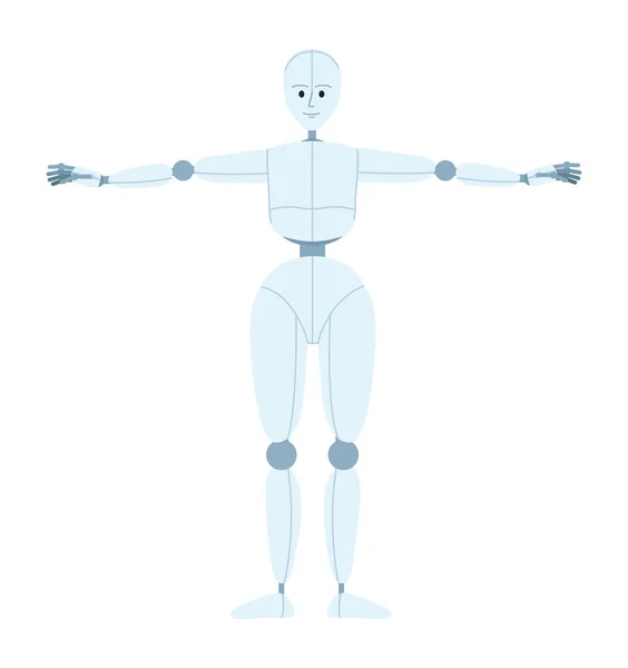 Humanoid Robot Gyakorló Félsík Színű Vektor Karakter Emberi Táncmozdulat Szerkeszthető — Stock Vector