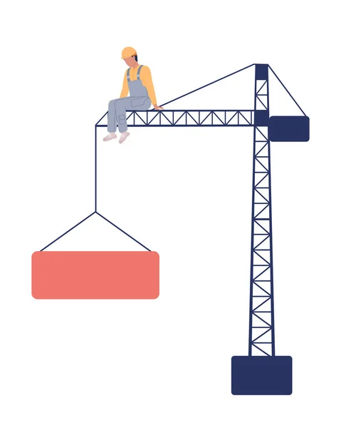 Εργαζόμενος Κάθεται Πύργο Γερανός Ημι Επίπεδη Χρώμα Διανυσματικό Χαρακτήρα Μηχανή — Διανυσματικό Αρχείο