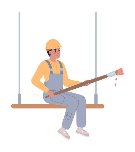 Construction Worker Paint Brush Semi Flat Color Vector Character Editable — Stock Vector