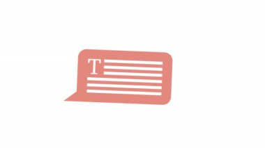 Animasyon yapay zeka tarafından oluşturulan metin balonu. Yapay zeka iletişimi. Düz çizgi film stili 4K video görüntüsü. Beyaz arkaplanda alfa kanal şeffaflığı ile renk izole öge canlandırması