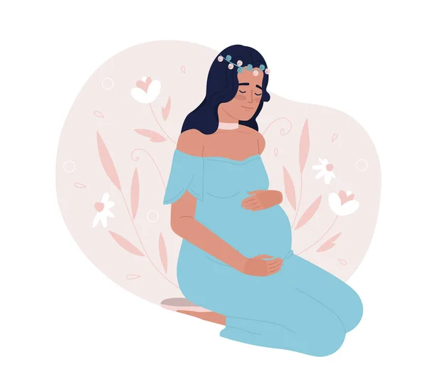 怀孕期间保持精神健康2D载体孤立点画 即将出生的母亲在卡通背景下抱着怀孕的腹部扁平的角色 网站多彩的可编辑场景 — 图库矢量图片