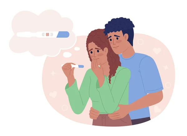 Unterstützende Ehemann Während Schwangerschaftstest Zeigen Vektor Isolierte Punkt Illustration Schwangere — Stockvektor