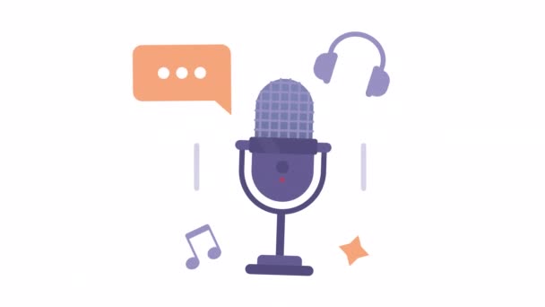 Animasyon Ses Eğlencesi Podcast Sunucu Platformu Mikrofon Cihazına Kaydediyorum Karikatür — Stok video