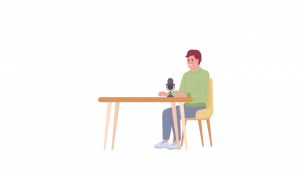 Animasyon Blog Yazarı Podcast Kaydediyor Erkek Muhabir Röportaj Yapıyorum Beyaz — Stok video