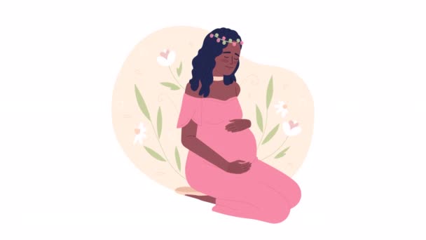 Animated Mental Health Pregnancy Expectant Mother Hugging Belly Flat Character — Stock Video