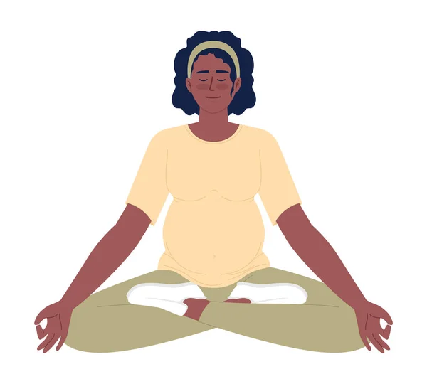 Yogada Oturan Sakin Hamile Kadın Yarı Düz Renk Vektör Karakteri — Stok Vektör