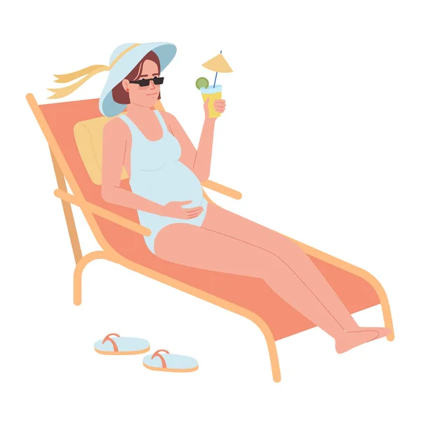 Carefree Pregnant Woman Lying Deckchair Semi Flat Color Vector Character — Stock Vector