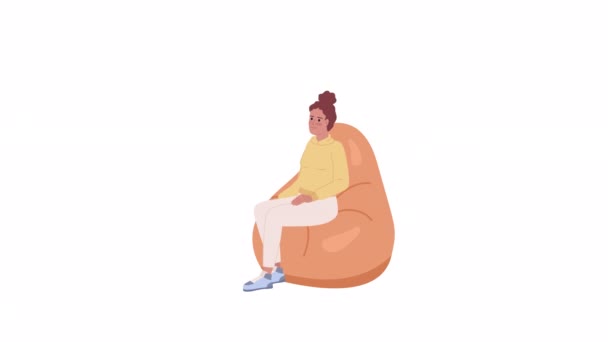 Animated Listening Woman Bean Bag Engaging Conversation Showing Support Flat — Stock Video