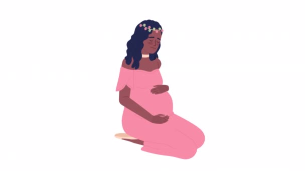 Oživená Nastávající Matka Žena Krásných Šatech Opatrně Objímající Břicho Plochá — Stock video