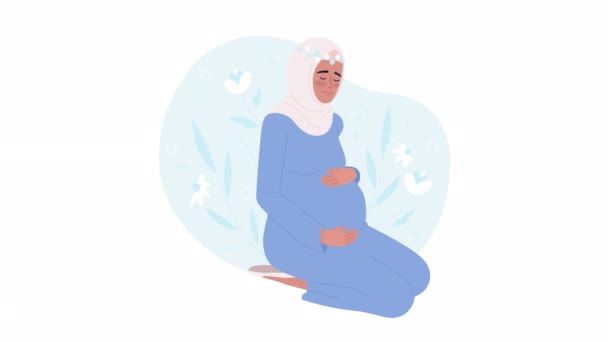 Animovaný Pocit Štěstí Během Těhotenství Těhotná Žena Dlaněmi Břiše Byt — Stock video